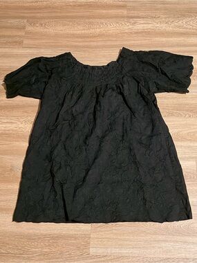 Black Embroidered Off-Shoulder Tunic Top